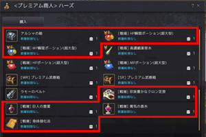 プレミアムキャラクターの装備一式を準備